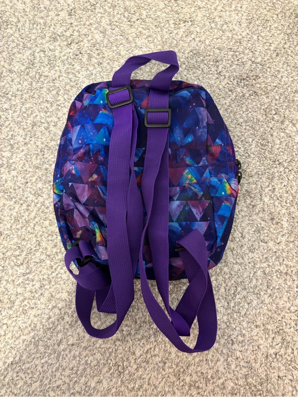 Dickies Purple Galaxy Triangle Mini Backpack with Blue and Pink Accents